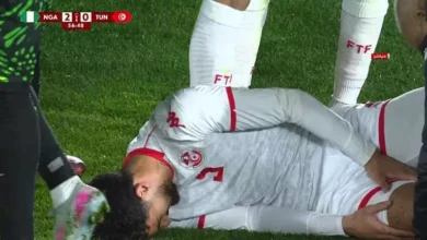 15 صورة لإصابة محمد علي بن رمضان القوية مع منتخب تونس أمام نيجيريا