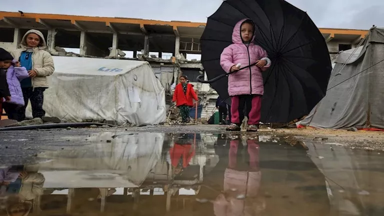 المنخفض الجوي يقتلع عددا كبيرا من خيام النازحين بغزة.. فيديو