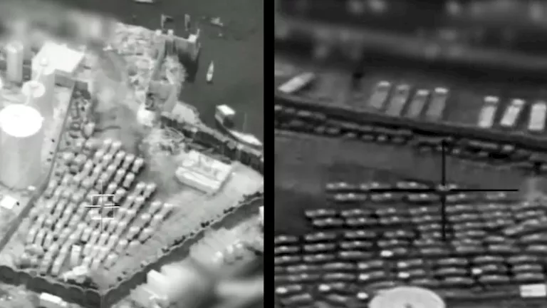 فيديو| لحظة استهداف سفينتين محملتين بالأسلحة في ميناء المكلا باليمن